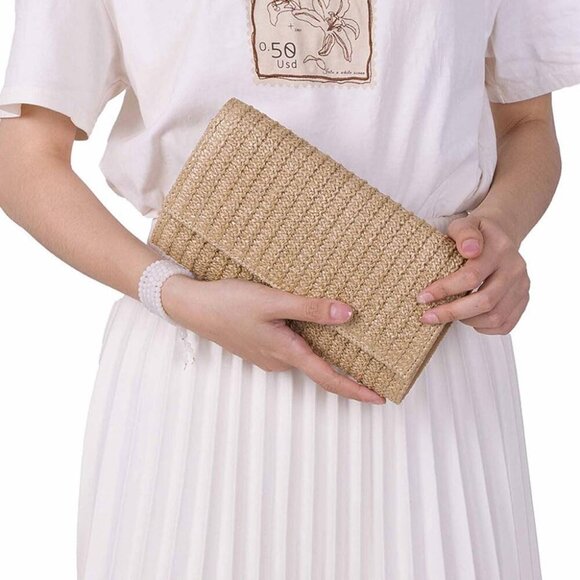 Versatile Woven Straw Clutch Handbag - Adjustable Strap for Stylish Summertime - Picture 7 of 8